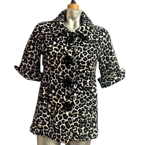 Women's Forever 21 Jacket Leopard Animal Print Textured 3/4 Sleeve, size S - Picture 1 of 4